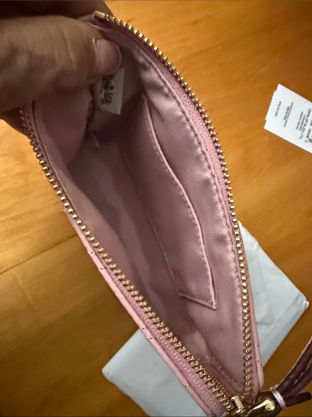 Coach Quilted Wristlet in Light Pink with Gold Hardware